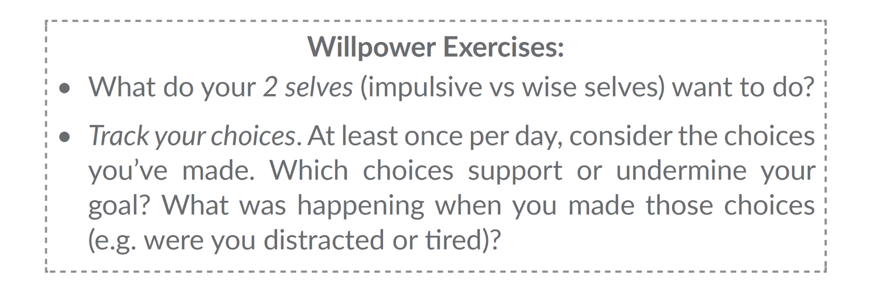 The Willpower Instinct summary - exercise 3